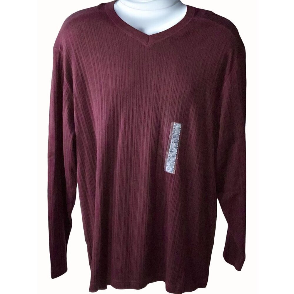 Fieldmaster Melange Mens NEW Large Burgundy Ribbed VNeck Long Sleeve Sweater